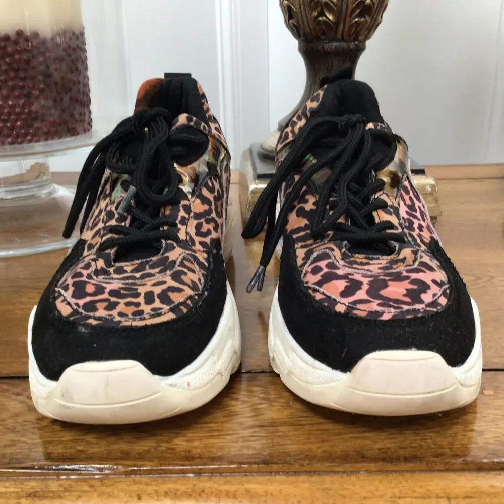 Steve Madden White Shirli Animal Print Vegan Sneakers Sz 7M